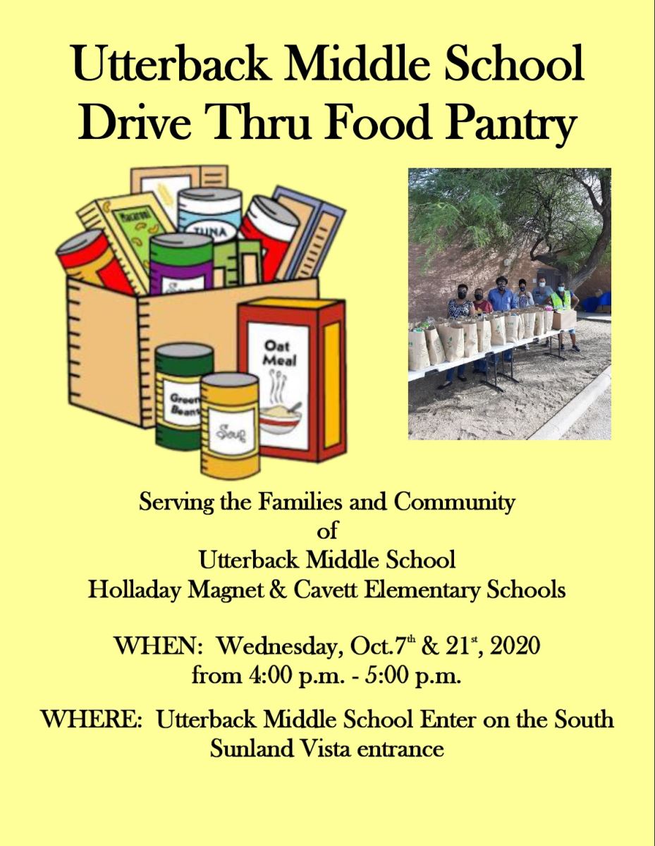 Photo of the Utterback Food Drive Poster detailing information about the event. 